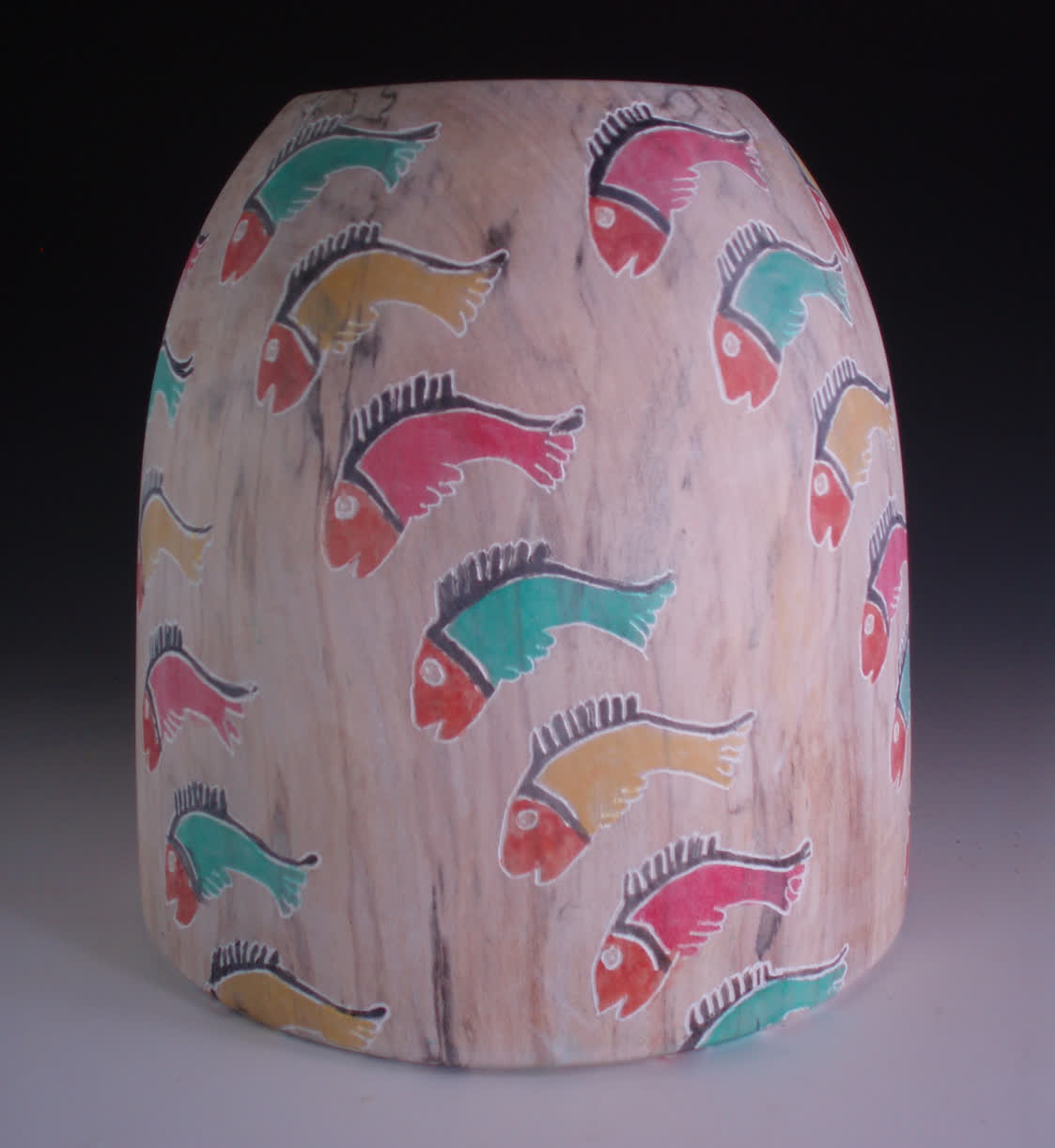 Fun fish on a Spalted Sycamore Vessel (C1013)