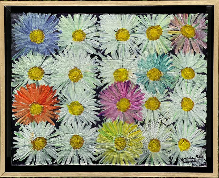 20 Multicolored Daisies on Violet Background