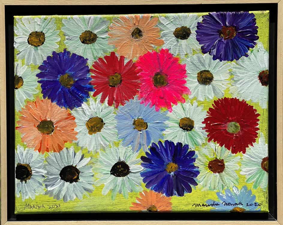 24 Multicolored Daisies on Yellow Background
